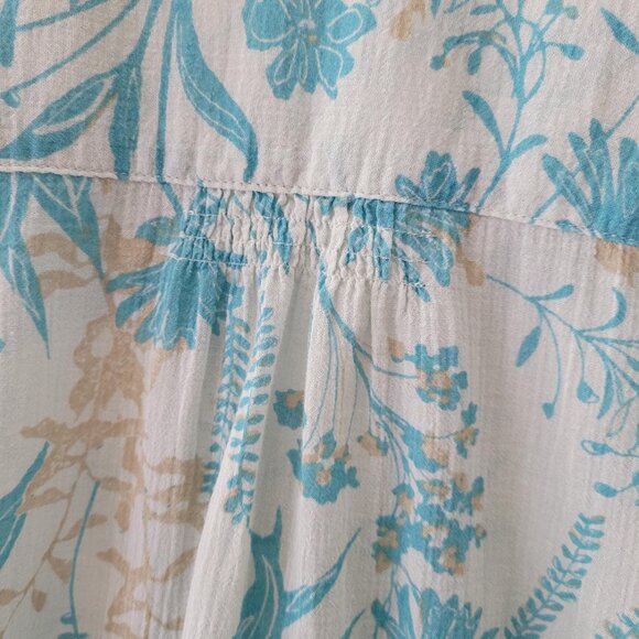 Eddie Bauer Top Womens Small Blue Floral Print Gauzy Cotton Long Sleeve Sheer - Picture 6 of 7